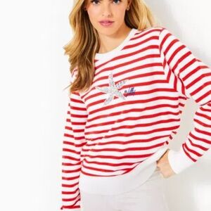 Lilly Pulitzer Ballad Red and White Striped Embellished Sweatshirt